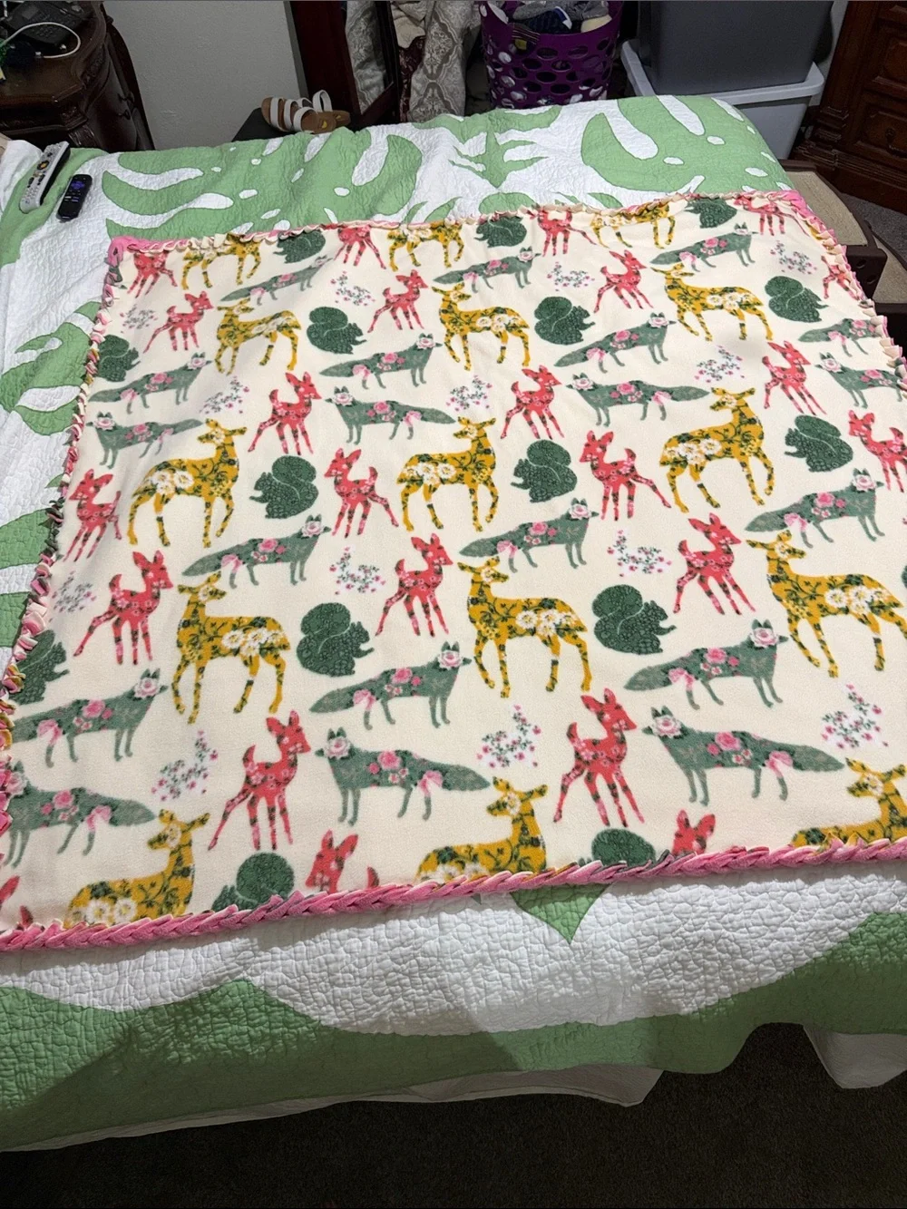“Little Deer” Tourmaline infused Blanket Deer,fox & Floral patterns Fleece 53x53